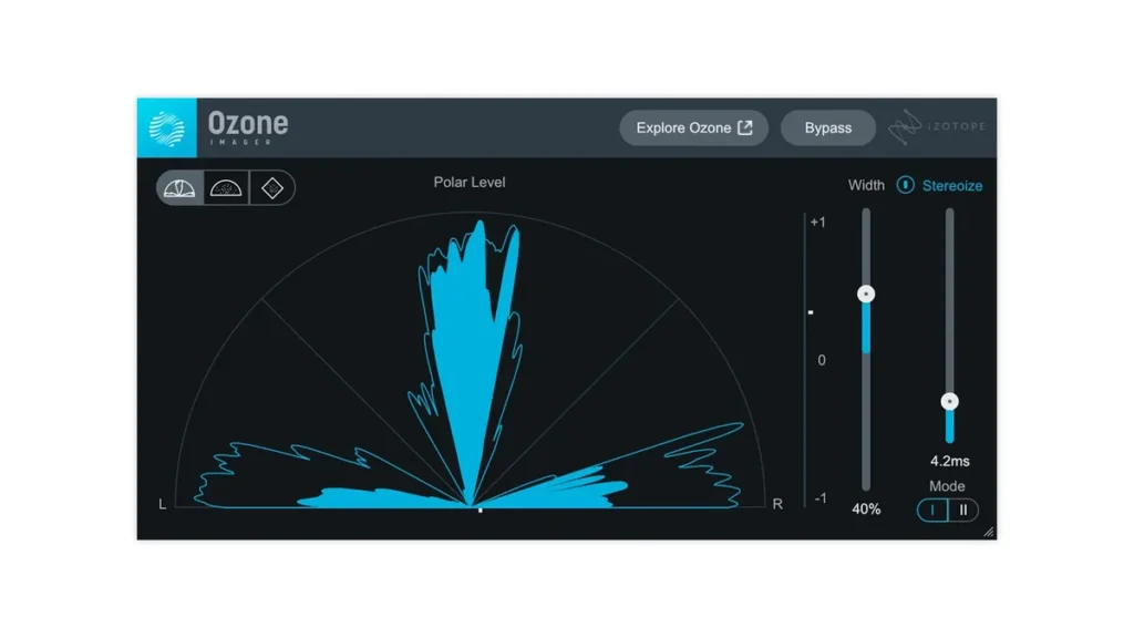 iZotope Ozone Imager free stereo imager with its width display and Stereoize control