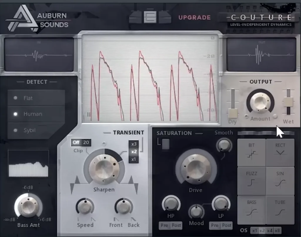 Auburn Sounds Couture transient shaper with its Sharpen, Speed, Front and Back controls