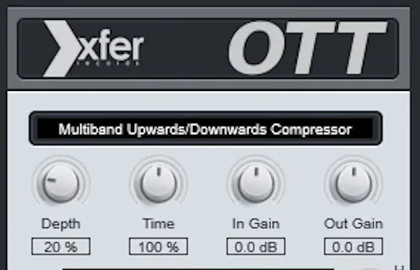 Xfer OTT multiband compressor on a vocal in FL Studio with Depth set to 20 percent