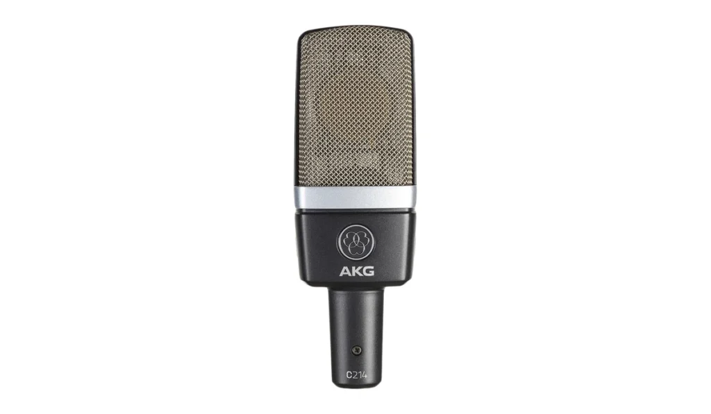 AKG C214 large-diaphragm condenser microphone with its silver grille
