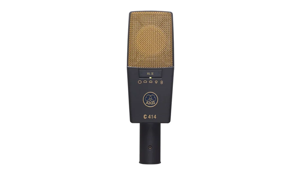 AKG C414 XLII multi-pattern condenser microphone with its gold grille and pattern LEDs