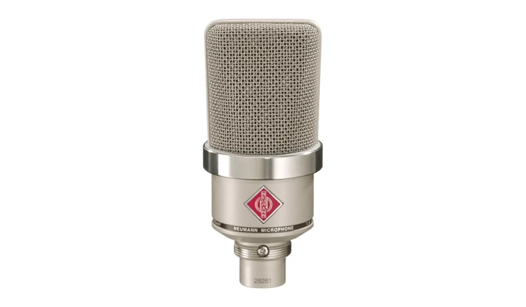 Neumann TLM 102 compact large-diaphragm condenser microphone in nickel, front view