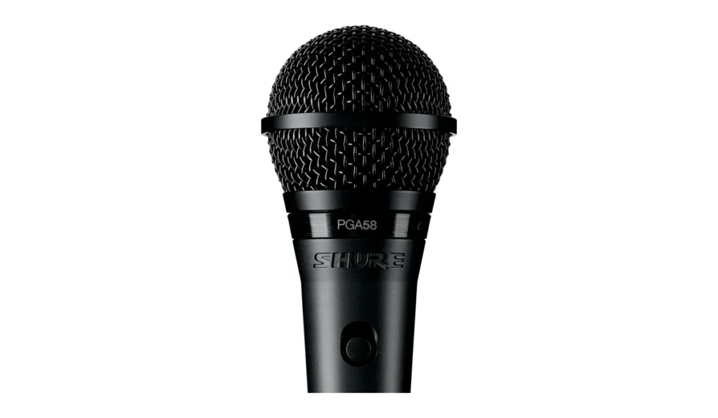 Shure PGA58 dynamic vocal microphone in black with its on/off switch