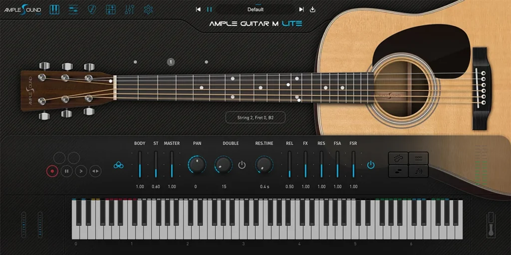 Ample Sound Ample Guitar M Lite 4 free acoustic guitar plugin with fretboard and mixer