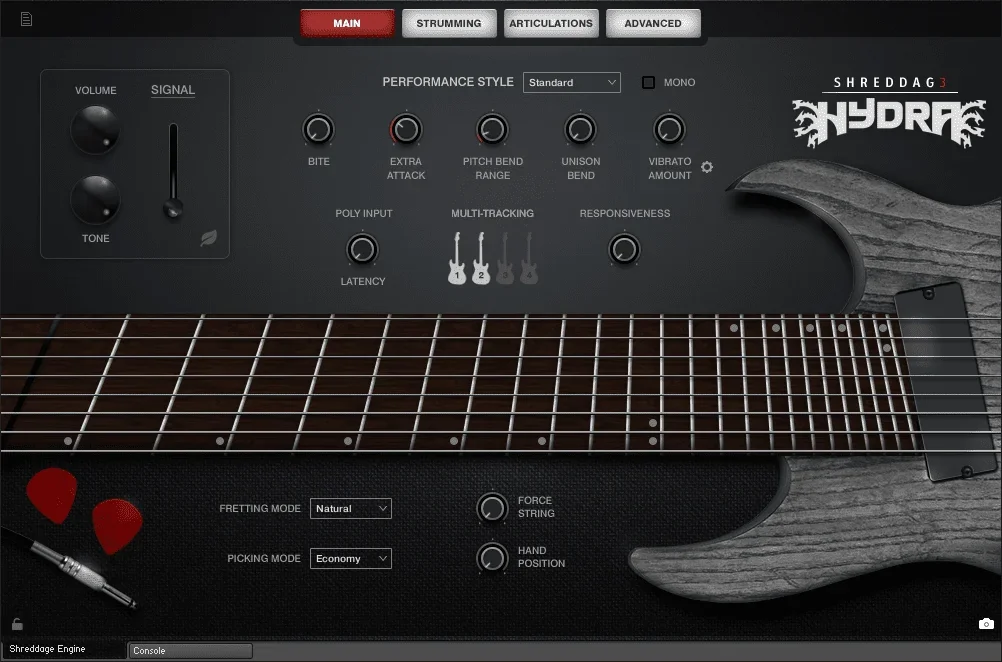Impact Soundworks Shreddage 3 Hydra eight-string guitar in Kontakt with performance and picking controls