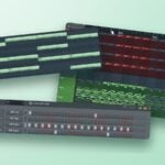 Three real FL Studio screens from Max's free course as floating panels on a mint background: a four-chord loop in the Piano Roll, a trap drum pattern in the Channel Rack and a beat arranged in the Playlist