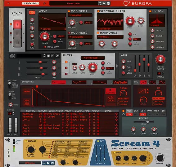 Reason Rack with the Europa synth and the Scream 4 distortion devices
