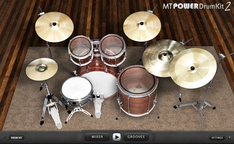 MT Power Drum Kit 2 showing its acoustic drum kit with the Mixer and Grooves buttons