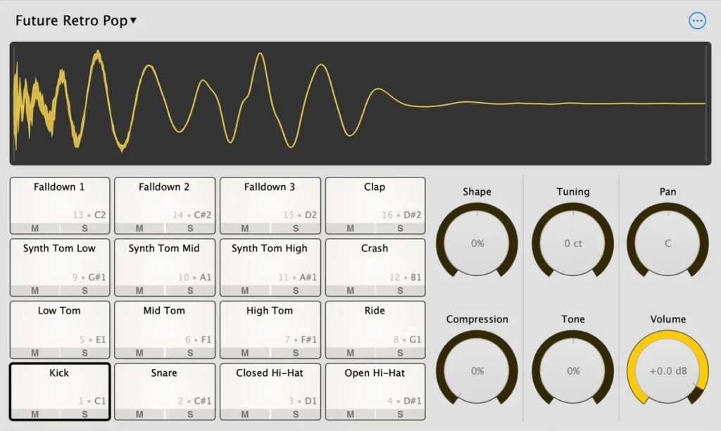 Sitala drum sampler with 16 drum pads, a waveform display and six sound knobs