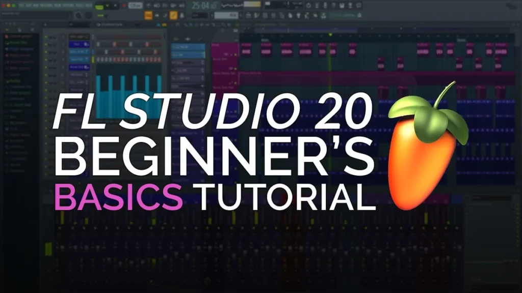 In The Mix thumbnail for its FL Studio 20 Beginner's Basics Tutorial over a dimmed FL Studio project