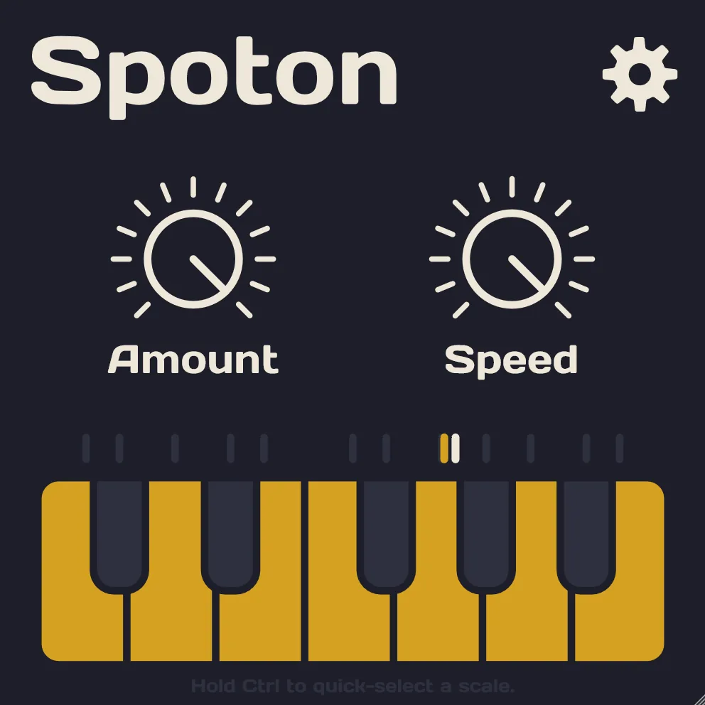 Spoton by Sixth Sample with its Amount and Speed knobs above a one-octave keyboard