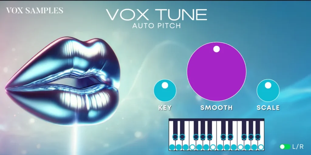 Vox Tune Auto Pitch by Vox Samples with its Key, Smooth and Scale knobs and note keyboard