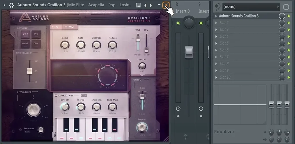 Graillon 3 Free Edition by Auburn Sounds open in FL Studio, loaded in the first slot of a vocal mixer track