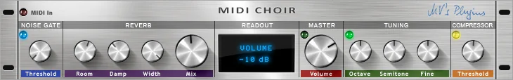 MIDI Choir by MV's Plugins with its noise gate, reverb, tuning and compressor sections