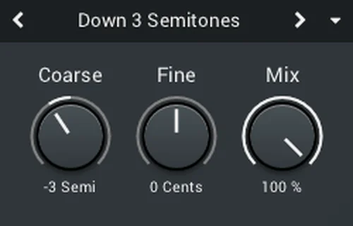 Stone Voices Vocal Pitch Shifter with its Coarse, Fine and Mix knobs set 3 semitones down