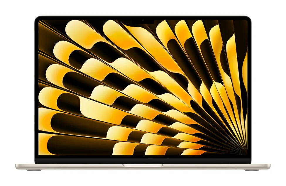 Apple MacBook Air 15-inch with M5 chip in starlight, open, front view