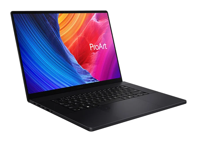 ASUS ProArt P16 laptop in nano black with its 16-inch OLED screen open