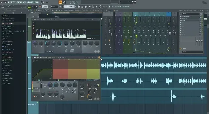 FL Studio Playlist with vocal waveforms, the Mixer and plugin windows in a rap vocal lesson of Mix Elite's Full Mixing from Start to Finish course