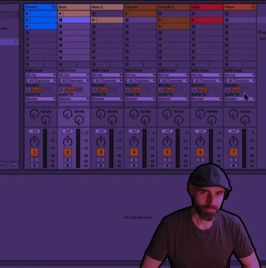 Futureproof Music School lesson frame with an instructor in front of an Ableton Live session