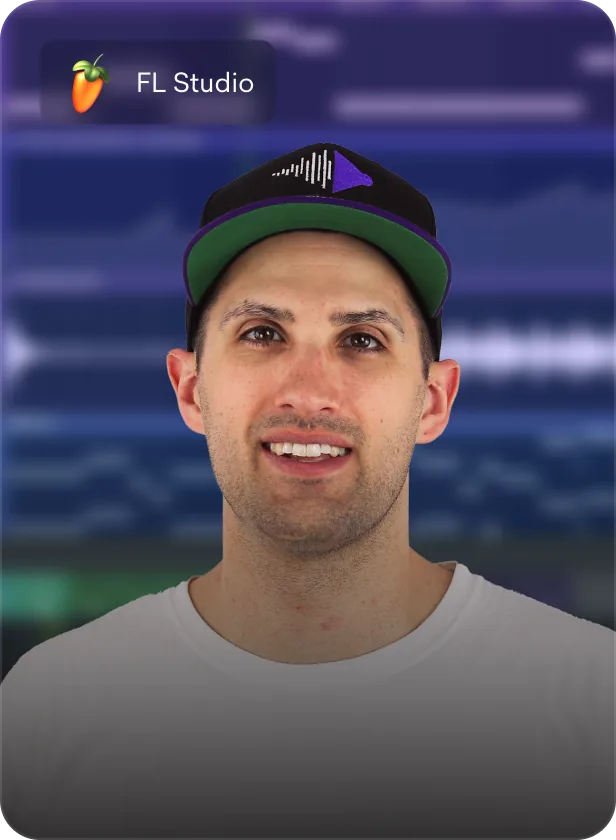 LANDR course card for Getting Started with FL Studio, with instructor Riley Weller in a cap and an FL Studio badge
