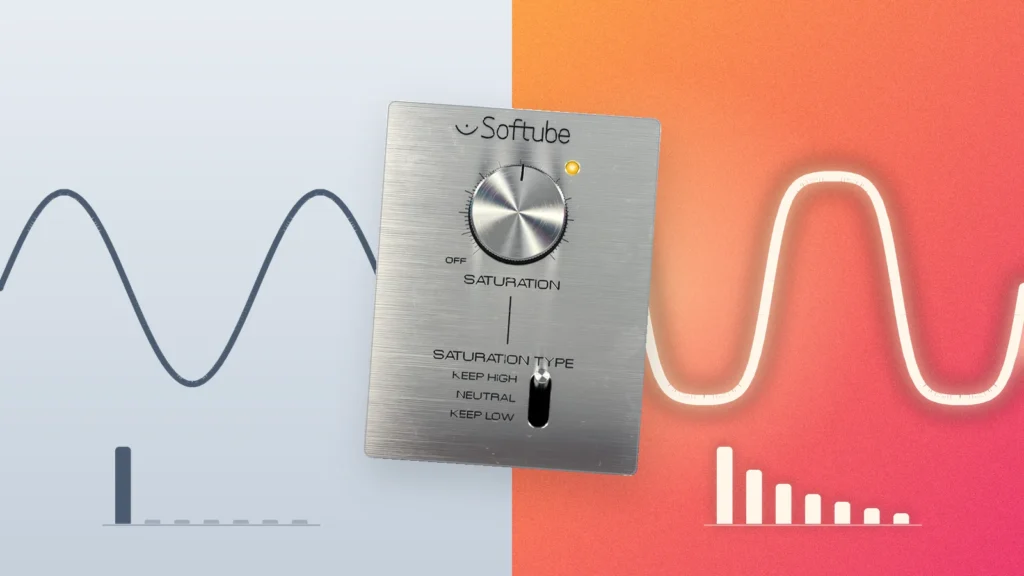 A clean sound wave passing through the Softube Saturation Knob and coming out rounder and warmer, with extra harmonics