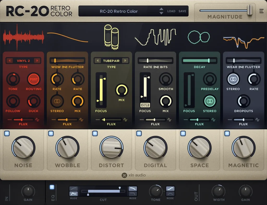 XLN Audio RC-20 Retro Color plugin with Noise, Wobble, Distort, Digital, Space and Magnetic modules