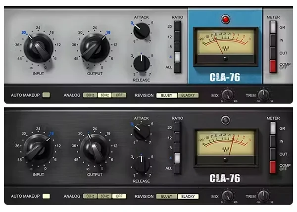 Waves CLA-76 compressor and limiter plugin in its two color versions