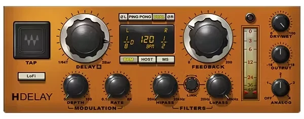 Waves H-Delay hybrid delay plugin with delay, feedback, modulation and filter knobs