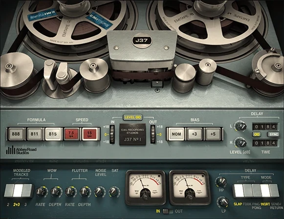 Waves Abbey Road J37 Tape plugin with tape reels and formula, speed, bias, wow, flutter and delay controls