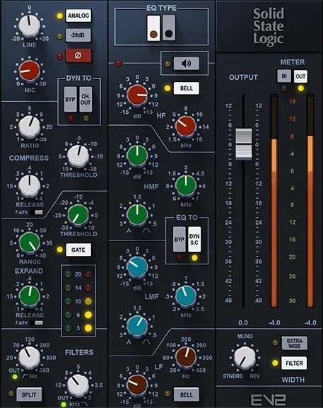Waves SSL EV2 Channel strip plugin with preamp, compressor, gate, EQ and filter sections