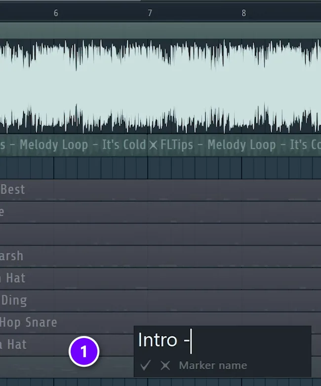 FL Studio Playlist with the Marker name box open after pressing Alt+T and Intro typed in (1)