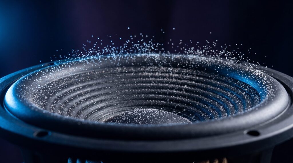 Grains of sand jumping off a subwoofer cone, the deep low end you feel more than you hear