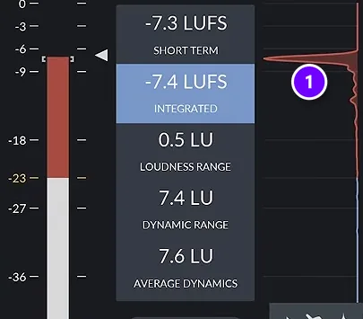 Youlean Loudness Meter 2 in FL Studio with the integrated LUFS reading numbered (1)
