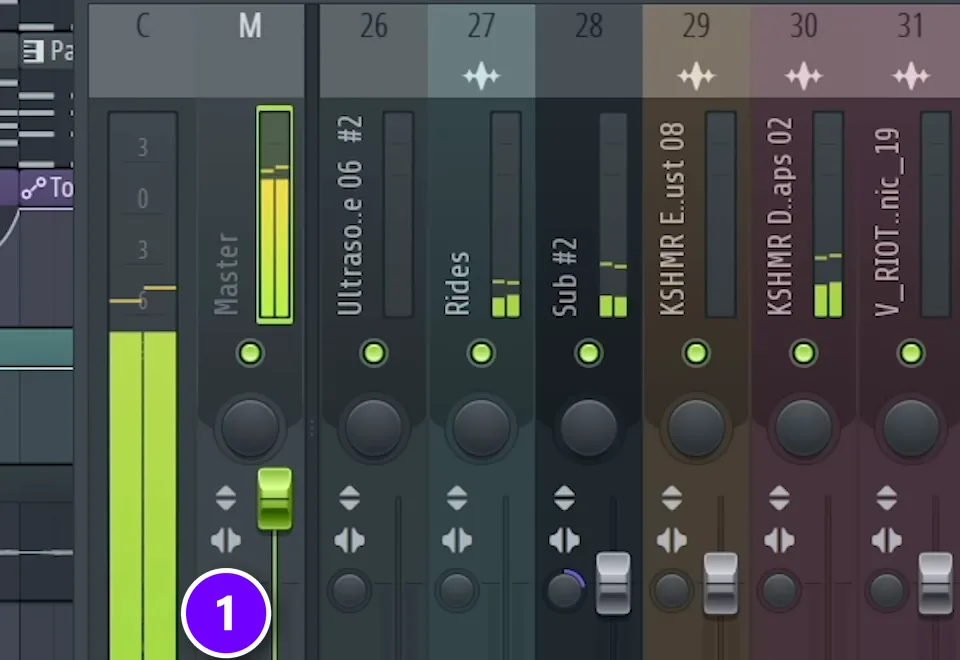 FL Studio Mixer Master track with its stereo separation knob turned fully right to play the beat in mono (1)