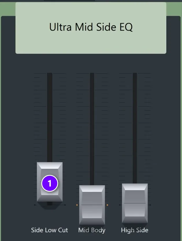 Ultra Mid Side EQ Patcher preset in FL Studio with the Side Low Cut fader numbered 1