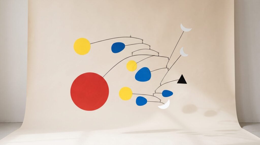 A hanging mobile with shapes of different sizes in perfect balance, like the levels in a balanced mix