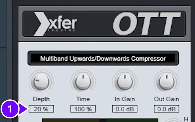 Xfer OTT on a vocal in FL Studio with Depth set to 20% (1)