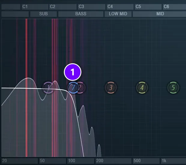 Fruity Parametric EQ 2 on the sub with band 7 as a steep high cut (1) at about 117 Hz