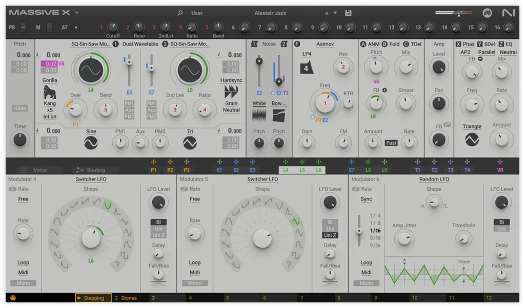 Native Instruments Massive X wavetable synth with its two wavetable oscillators, filter, effects and LFOs