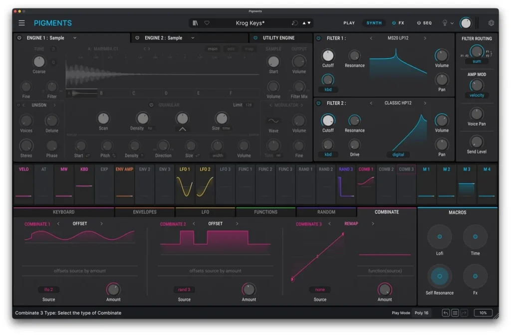 Arturia Pigments 7 synth with its color-coded engines and modulation