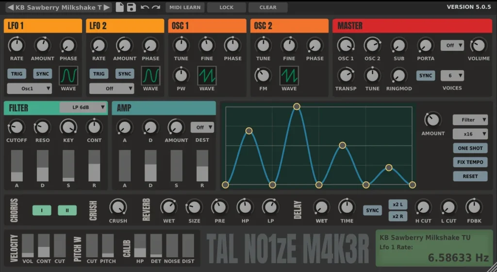 TAL-NoiseMaker free analog-style synth with all its controls on one panel