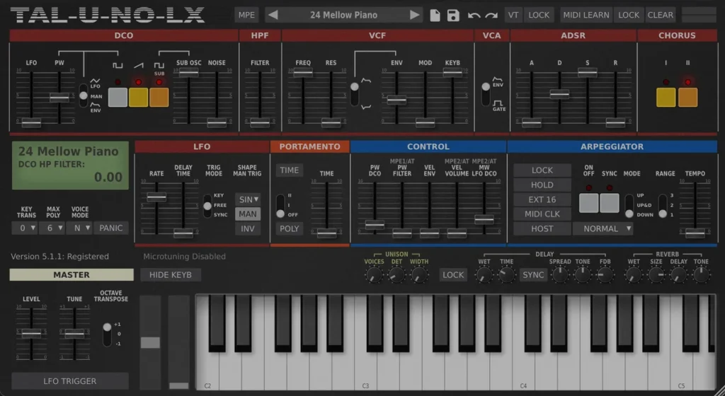 TAL-U-NO-LX synth modeled on the Roland Juno-60
