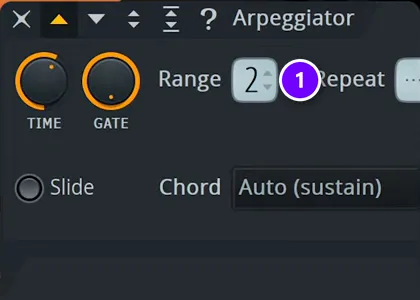 FL Studio Arpeggiator in the channel's Miscellaneous functions with Range set to 2 (1) for an 80s octave bass