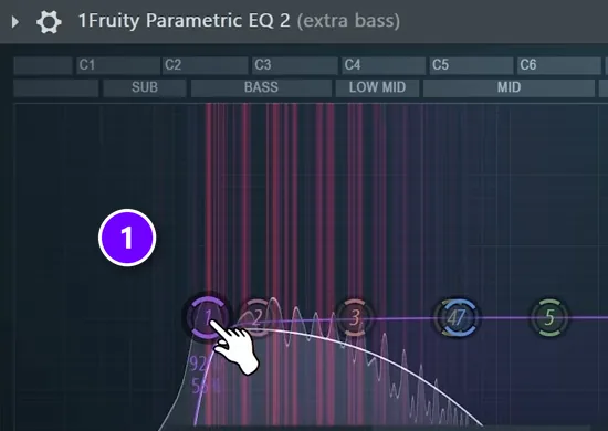 FL Studio Fruity Parametric EQ 2 on an extra bass track with band 1 set as a low cut near 100 Hz (1)