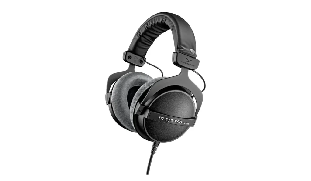 Beyerdynamic DT 770 PRO closed-back studio headphones with grey velour ear pads