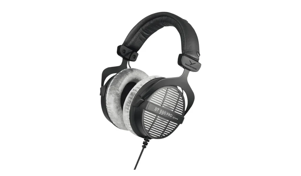 Beyerdynamic DT 990 PRO open-back studio headphones with silver grilles and grey ear pads