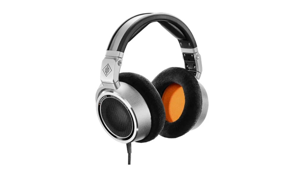Neumann NDH 30 open-back studio headphones in silver with orange driver covers