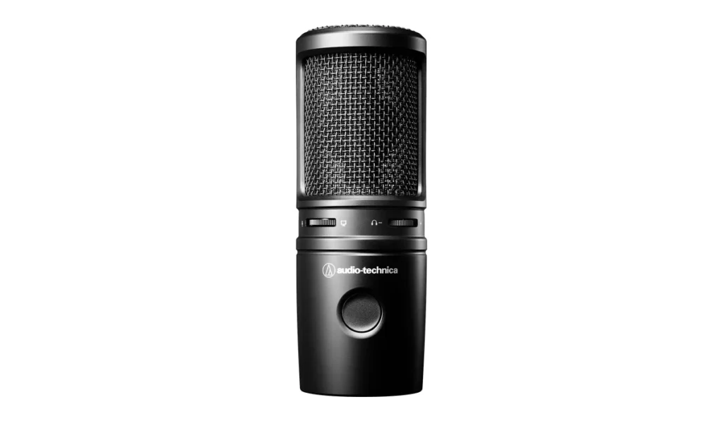 Audio-Technica AT2020USB-X USB condenser microphone with its mute button