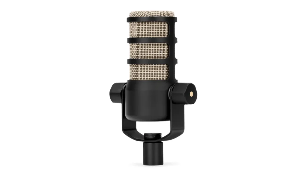 RØDE PodMic dynamic microphone on its swing mount