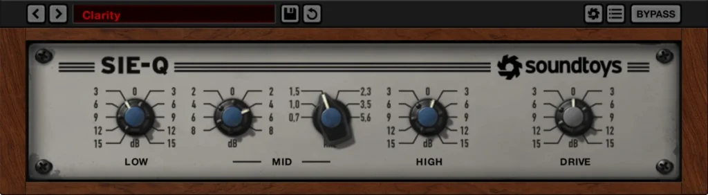 Soundtoys Sie-Q EQ plugin with Low, Mid, High and Drive knobs